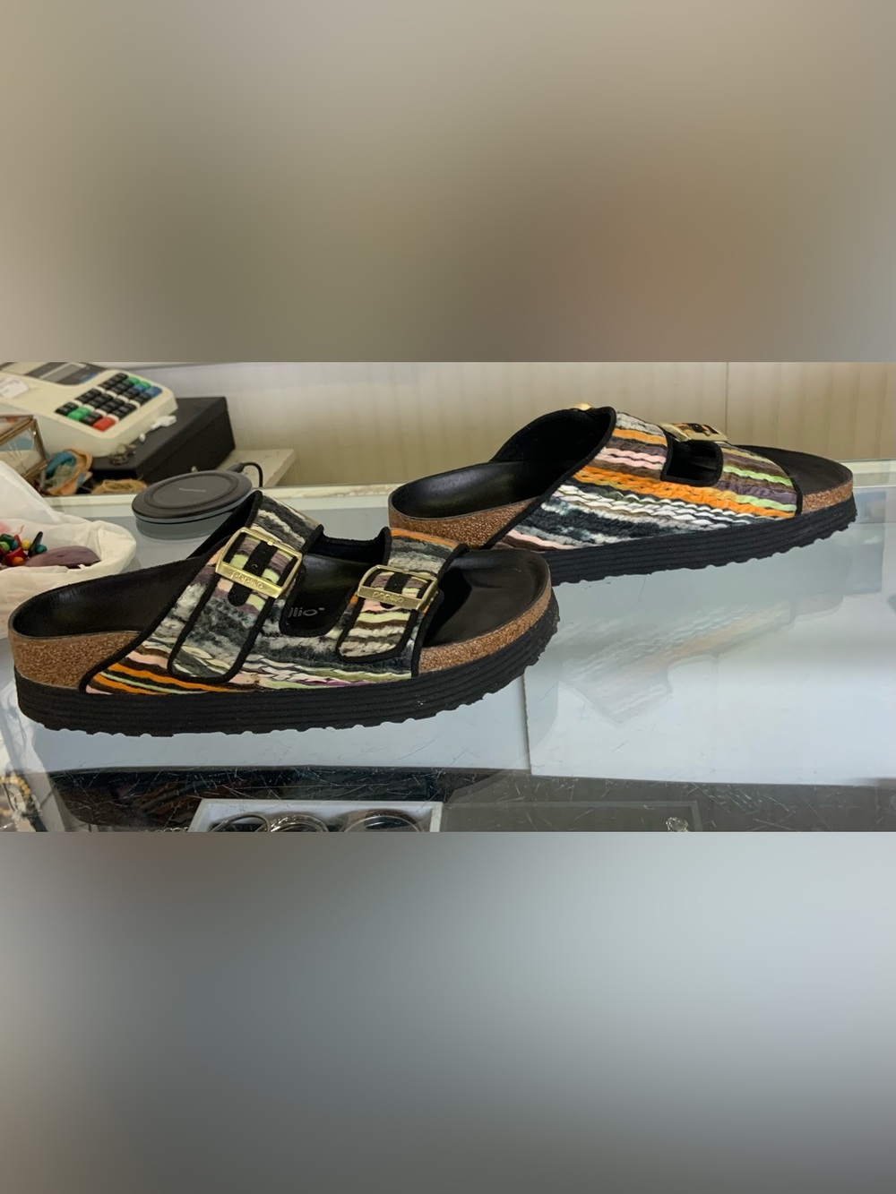 Papillio Multicolor Woven Platform Buckle Slides